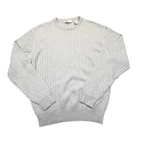 Joseph Abboud Golf Men XL Beige Gray Cable Pullover Wool Silk Cashmere Sweater